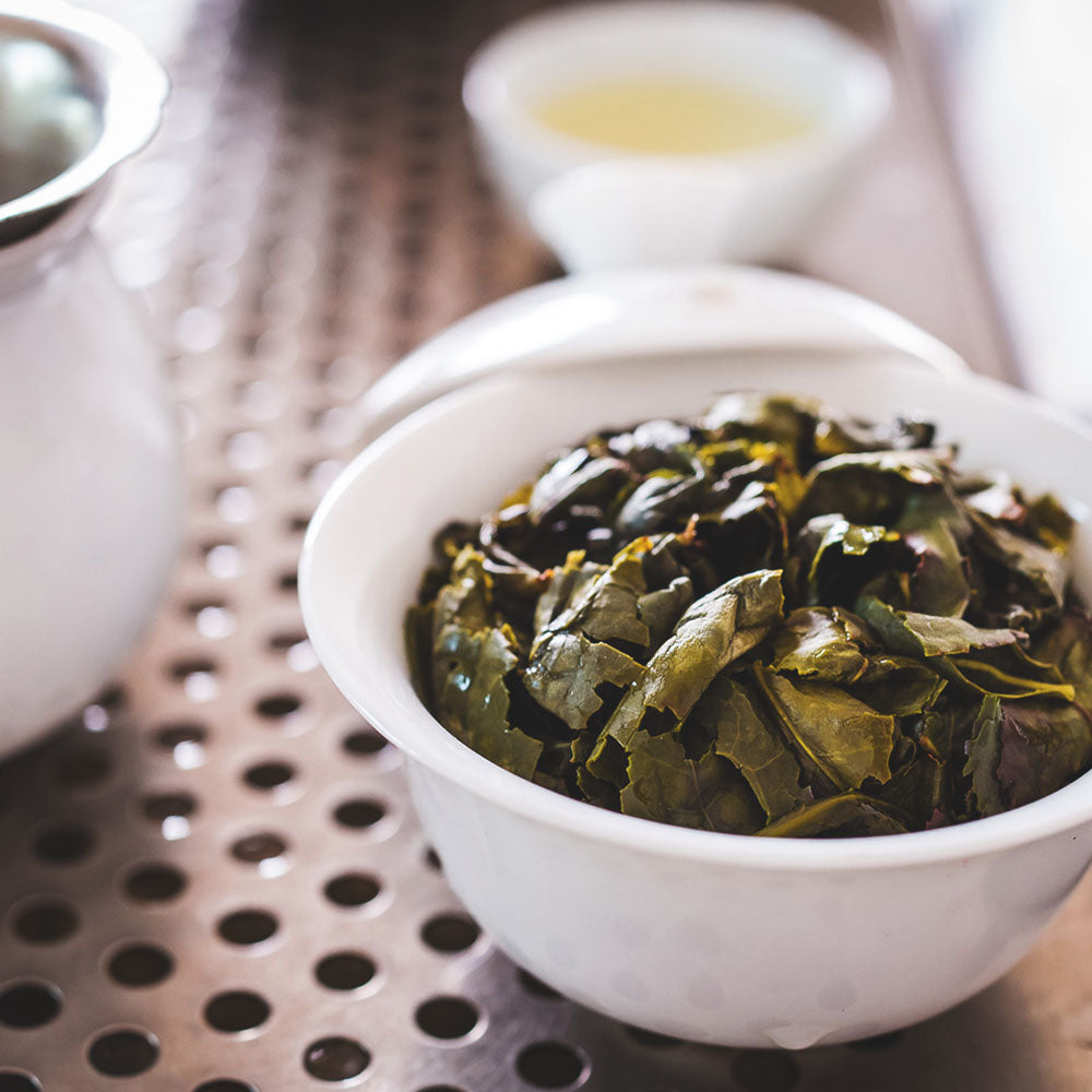 opened leaves of oolong tea after they've been brewed once