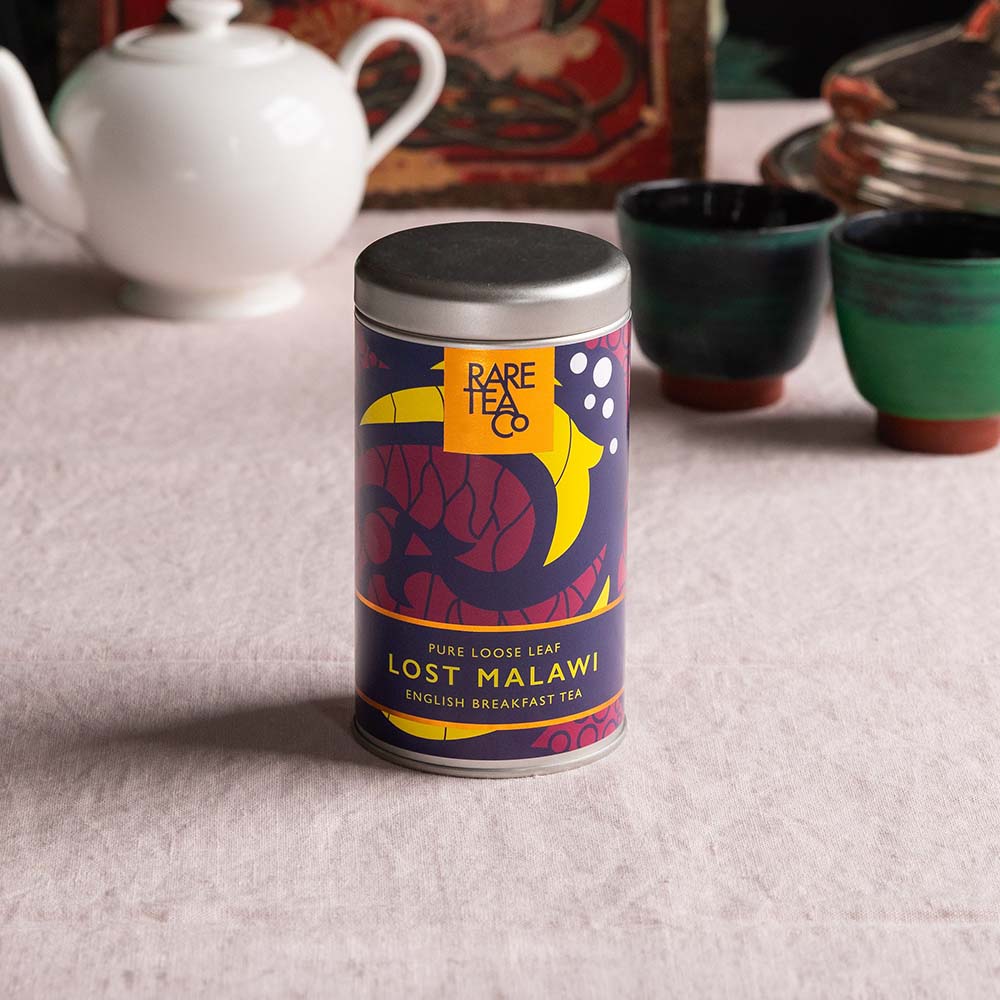 tin of Rare Tea Company Single Estate Lost Malawi English Breakfast loose leaf tea