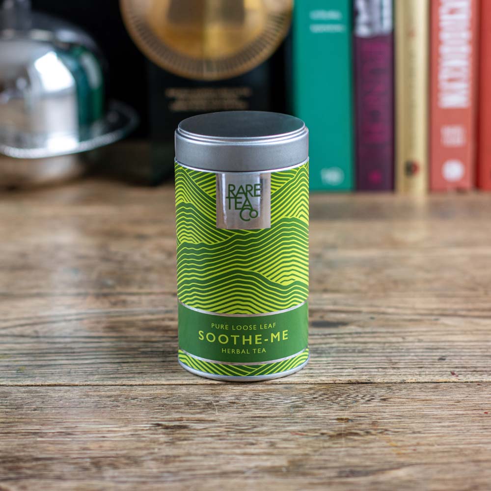 tin of Rare Tea Company Soothe-Me loose leaf herbal tea